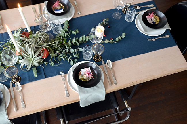 Festive Holiday Table with Air Plants & Eucalyptus  // noglitternoglory.com