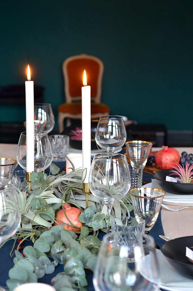 Festive Holiday Table with Air Plants & Eucalyptus  // noglitternoglory.com