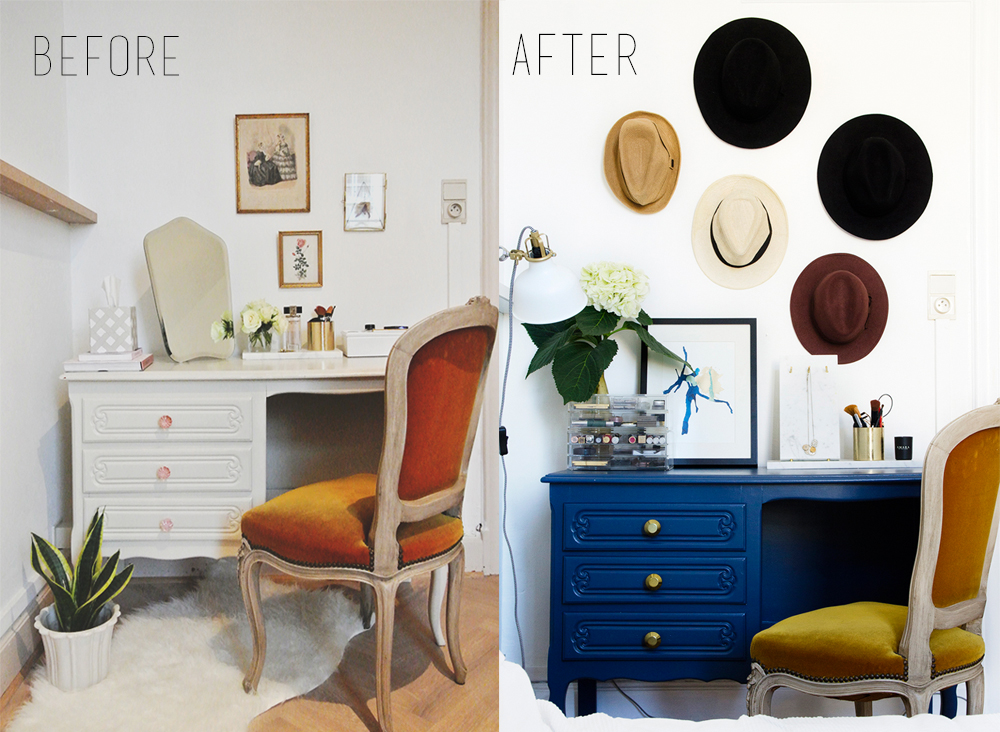 Vanity table makeover in Stiffkey Blue // Before and after